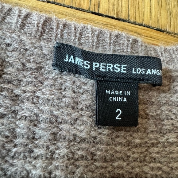 James Perse Medium 100% Cashmere Waffle Knit V Neck Sweater Taupe - Picture 3 of 7